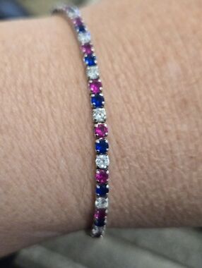 Classic Pink, Blue & White Tennis Bracelet - Women Jewelry
